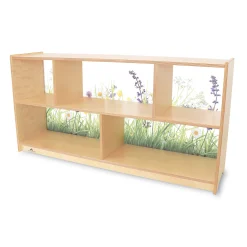 Nature View 24-inch Tall Toddler Storage Cabinet | Acrylic Back with Nature Scene & Safe Rounded Edges