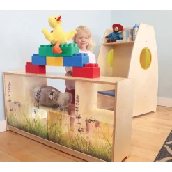Nature View 24-inch Tall Toddler Storage Cabinet | Acrylic Back with Nature Scene & Safe Rounded Edges