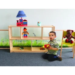 Nature View 30-inch Tall Toddler Storage Cabinet | Acrylic Back with Nature Scene & Safe Rounded Edges
