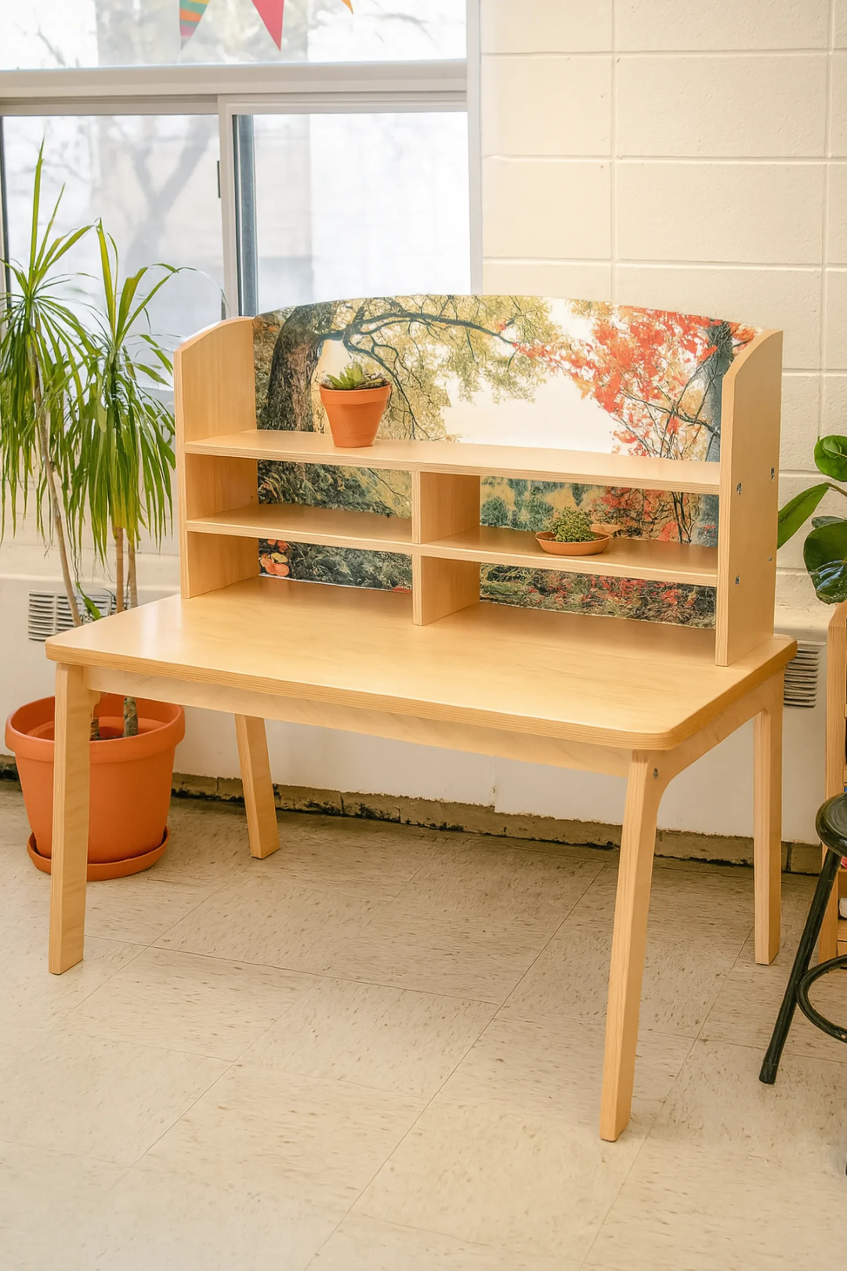 Nature View Kids’ Writing Center | Biophilic Classroom Desk with Clear Panel & Storage