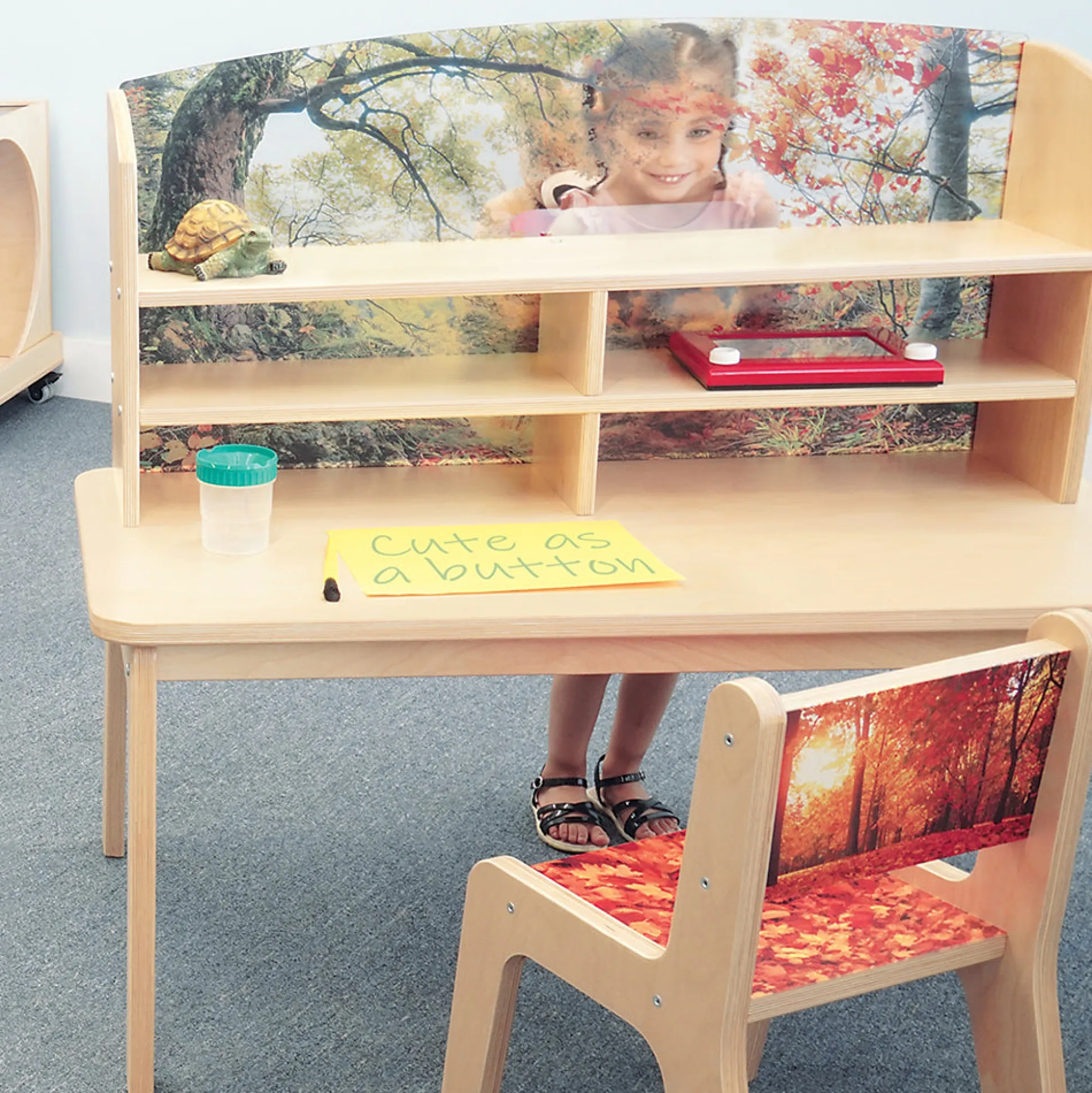 Nature View Kids’ Writing Center | Biophilic Classroom Desk with Clear Panel & Storage