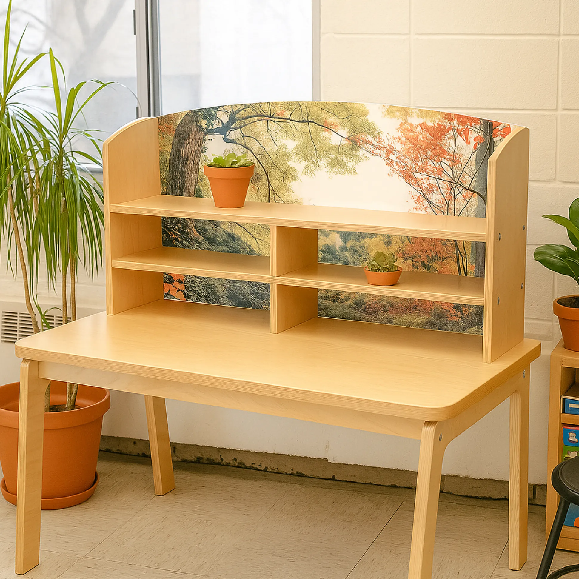 Nature View Kids’ Writing Center | Biophilic Classroom Desk with Clear Panel & Storage