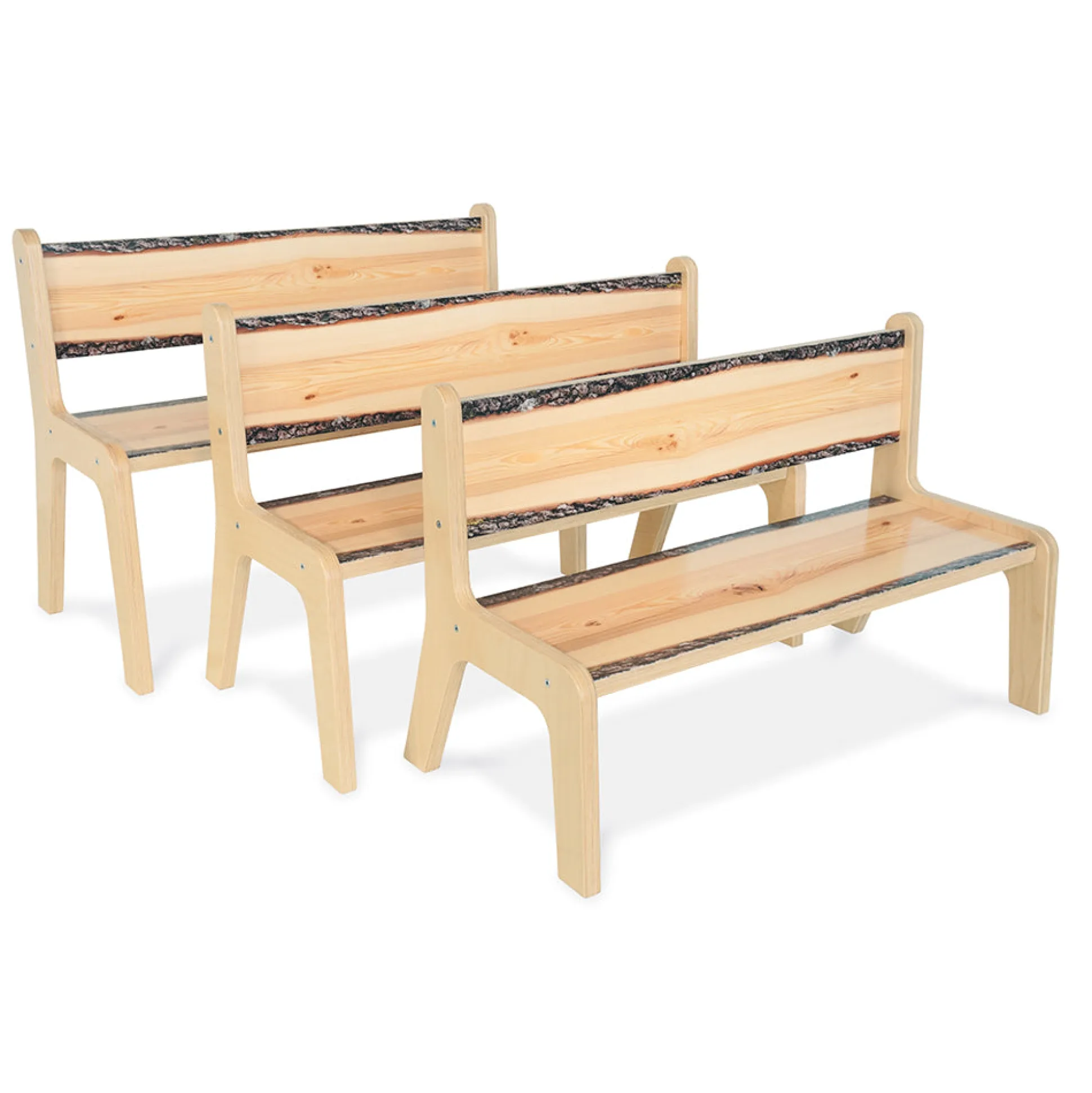 Nature View Live Edge Bench | 12"H Natural Wood-Inspired Two-Child Classroom Bench