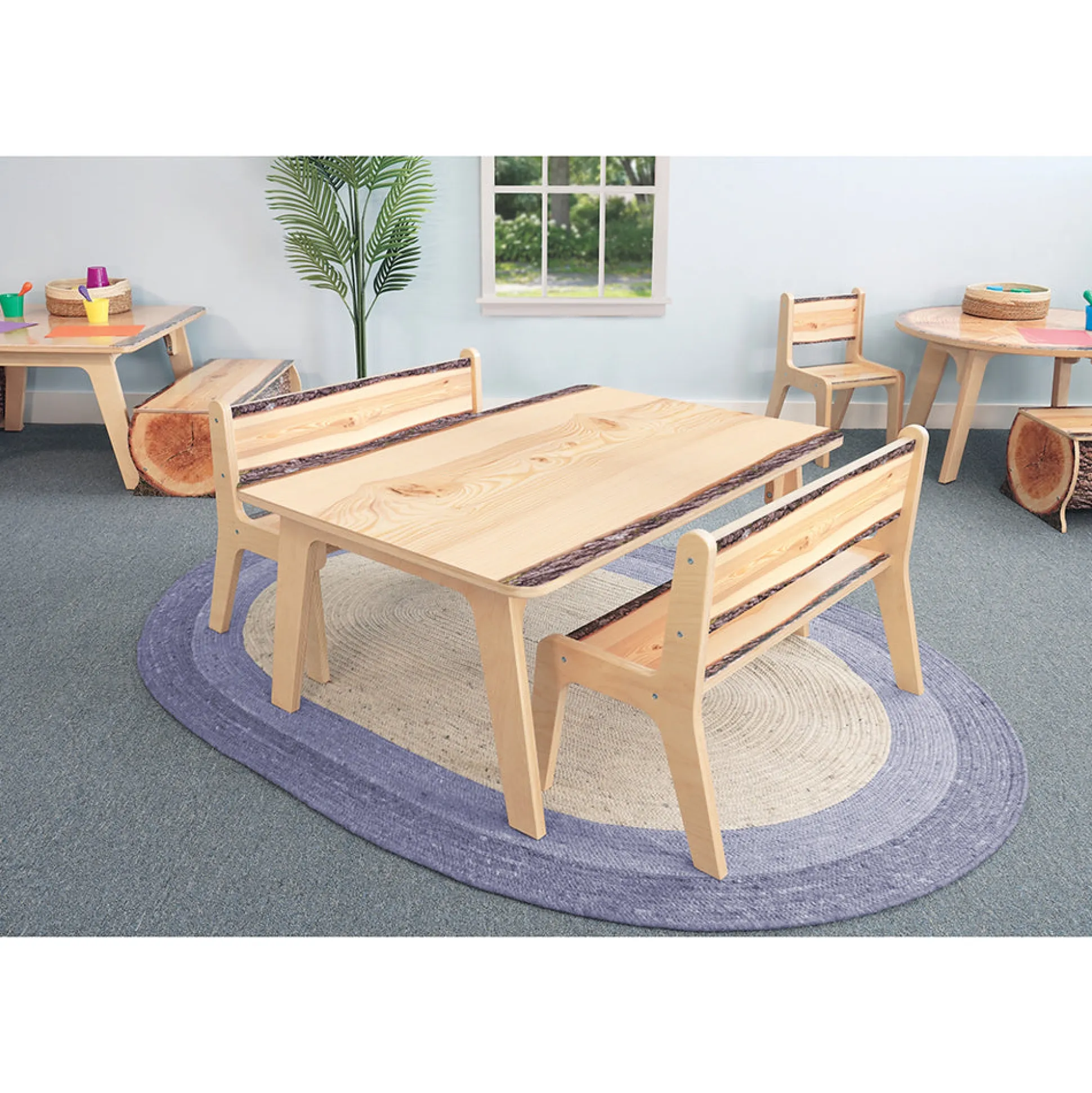 Nature View Live Edge Bench | 12"H Natural Wood-Inspired Two-Child Classroom Bench