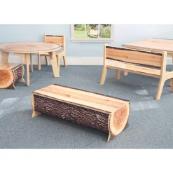 Nature View Live Edge Log Bench | 10"H Natural Woodland-Inspired Two-Child Bench