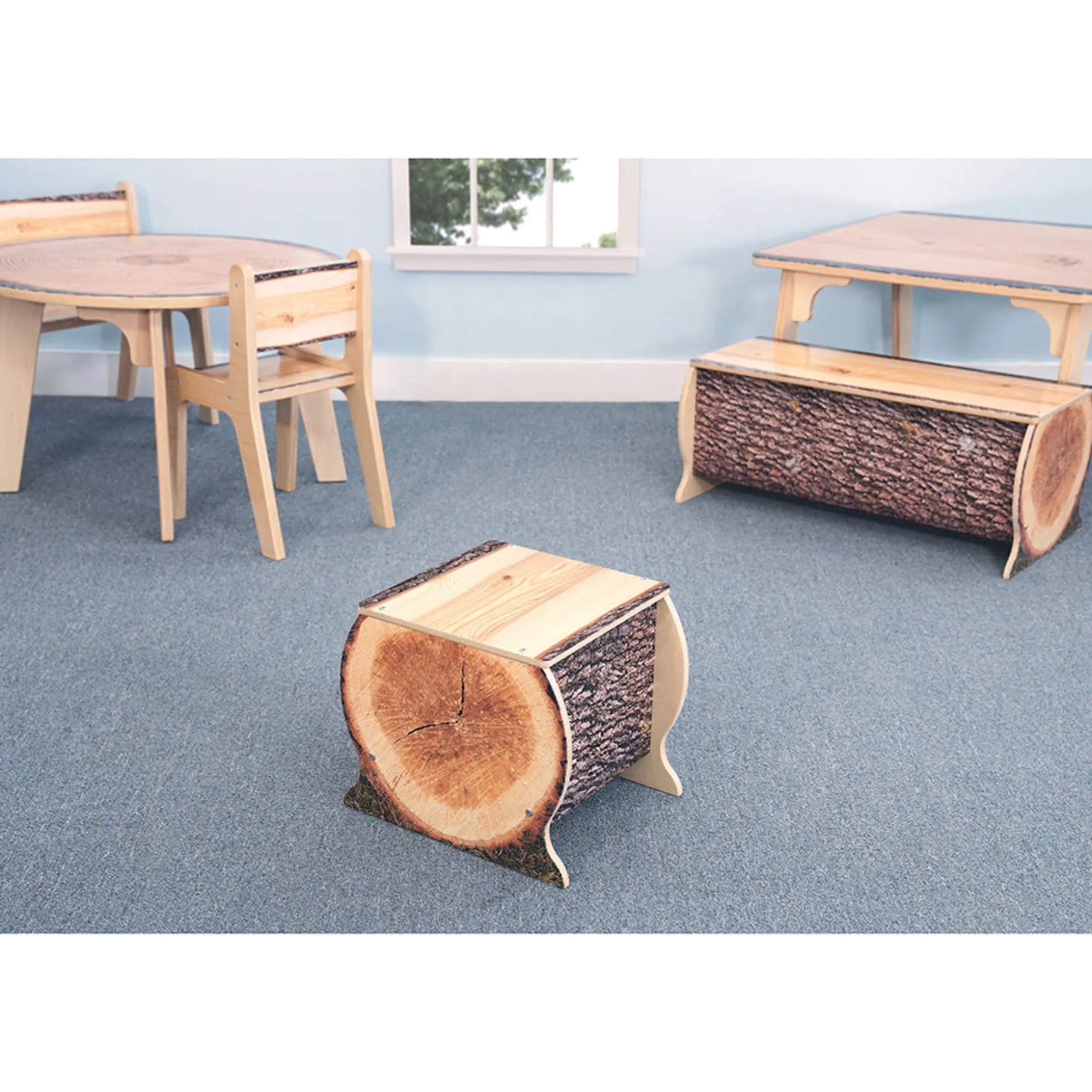 Nature View Live Edge Small Log Bench | 14" High Nature-Inspired Seating for Early Learning Spaces