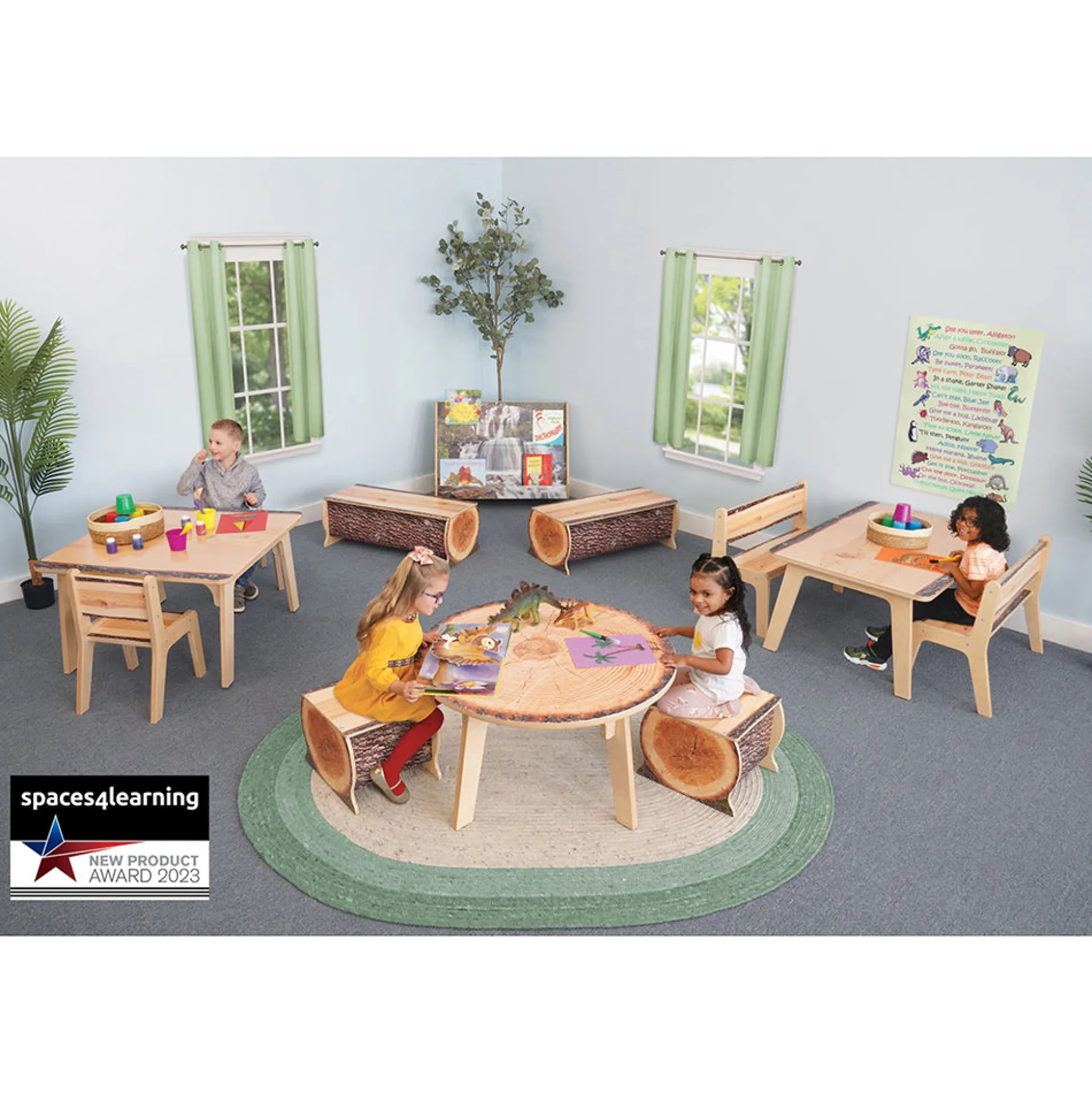 Nature View Live Edge Small Log Bench | 14" High Nature-Inspired Seating for Early Learning Spaces