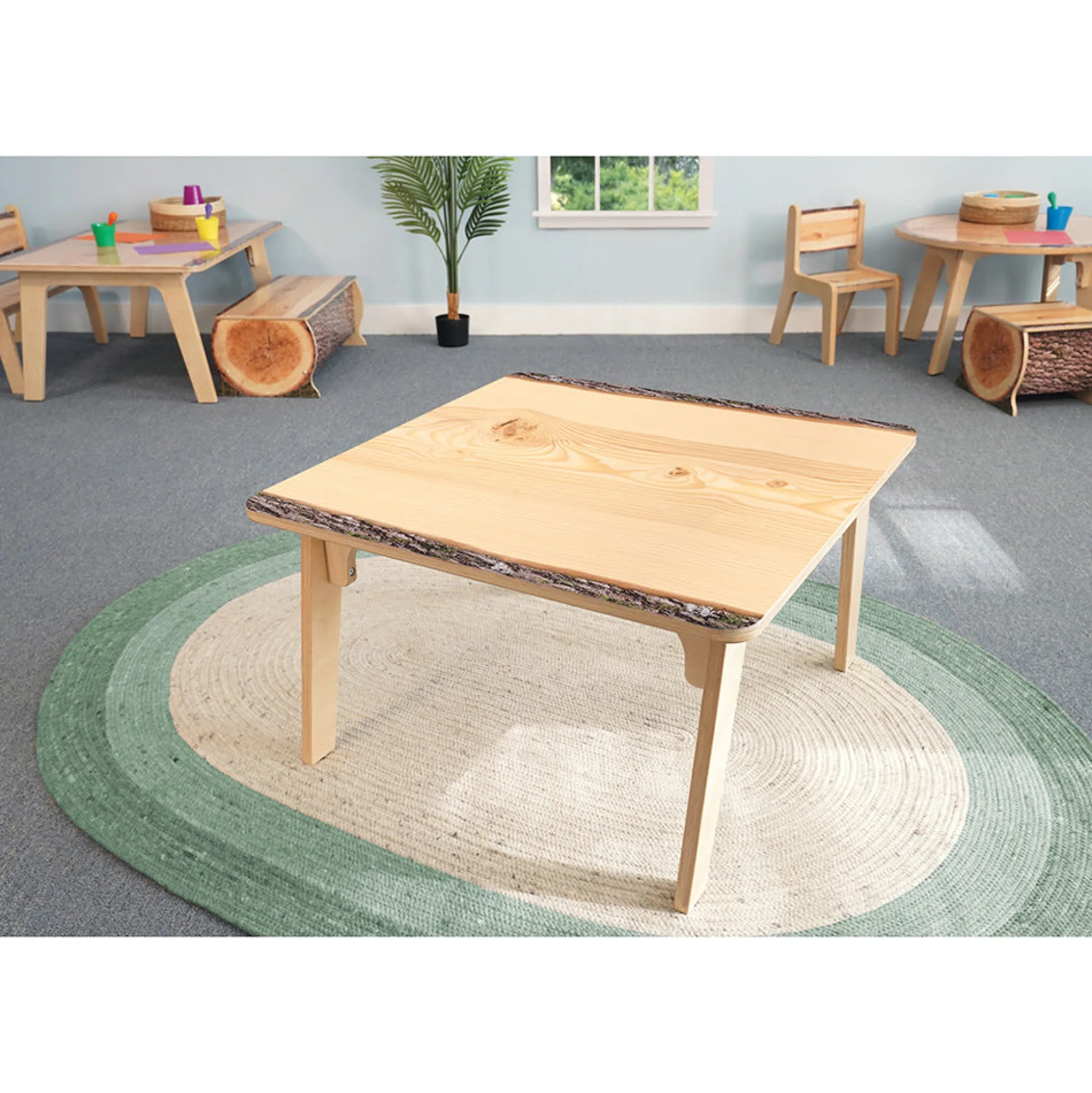 Nature View Live Edge Square Activity Table | 22" High Antimicrobial Nature-Inspired Classroom Table