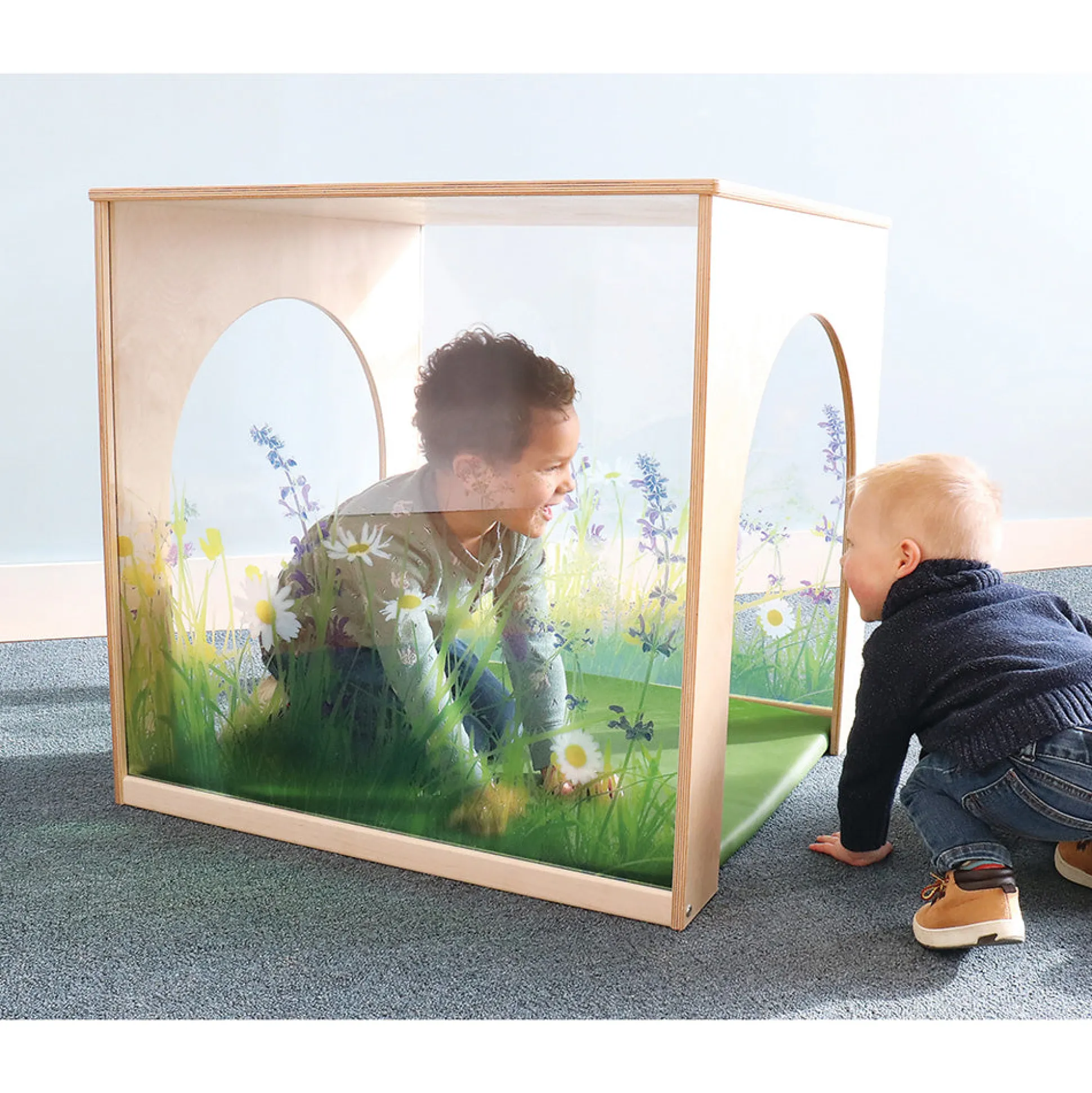 Nature View Playhouse Cube & Mat Set | Floral Acrylic Panels and Multi-Access Tunnel Openings