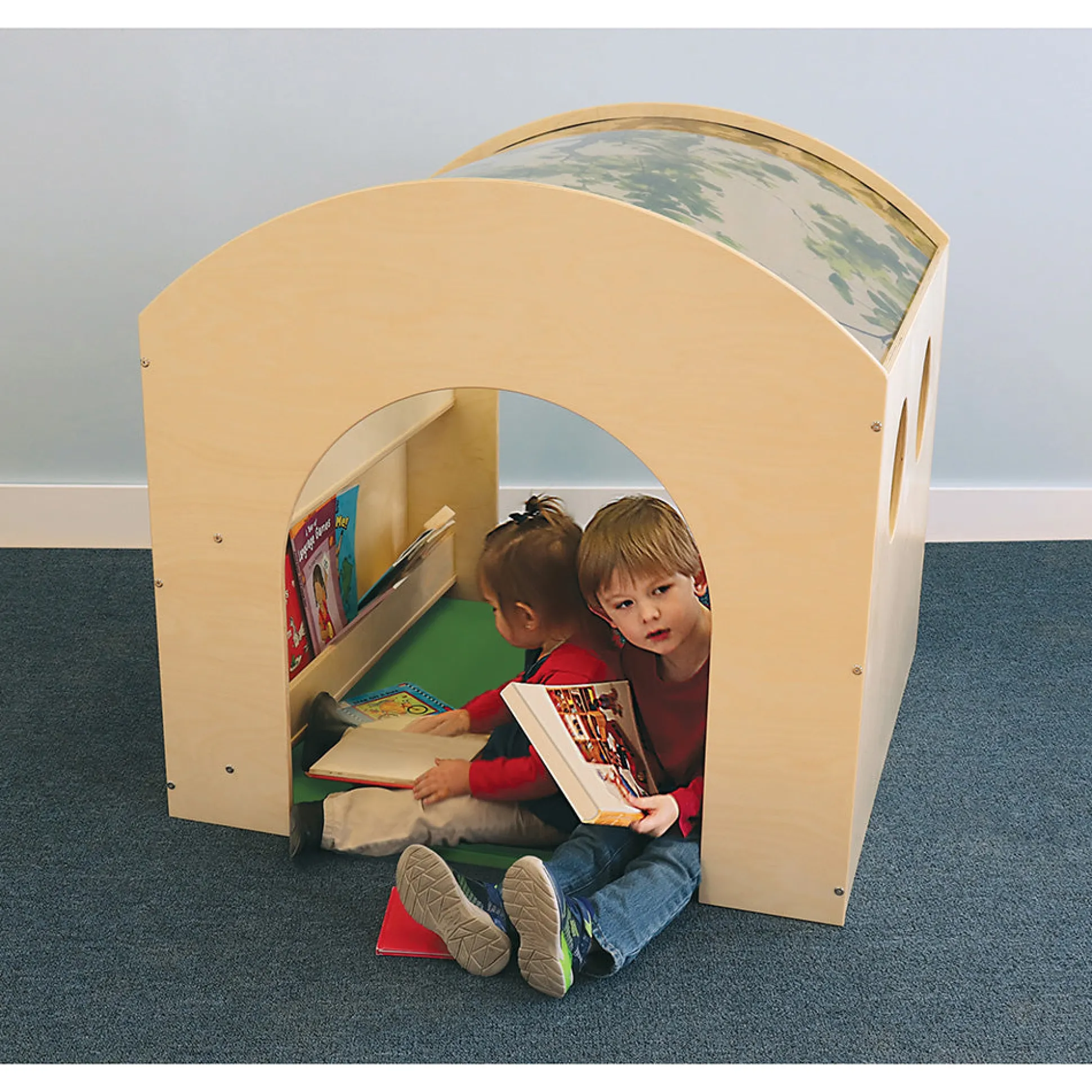 Nature View Reading Haven & Floor Mat Set | Classroom Play House with Built-In Book Shelves