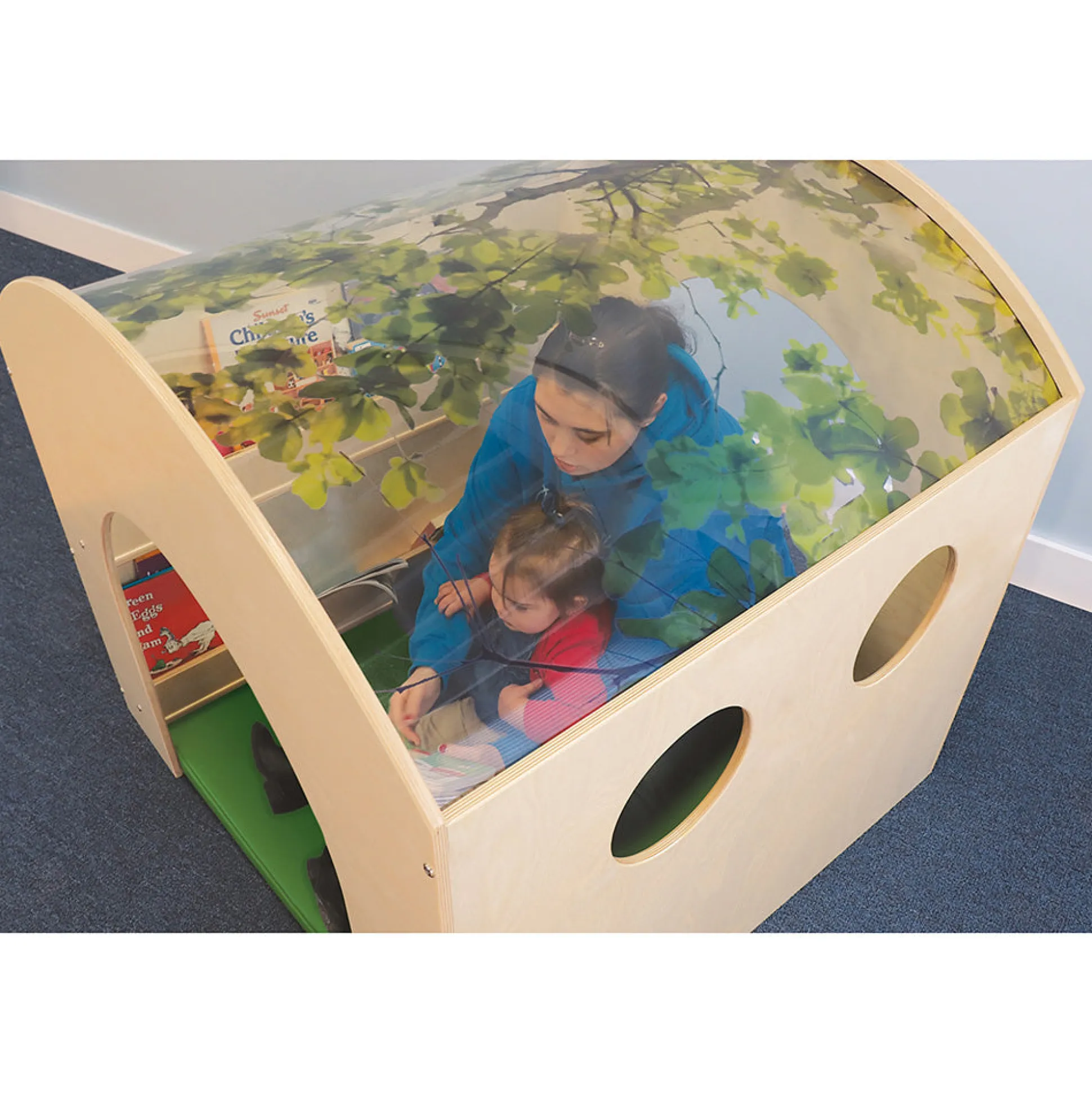 Nature View Reading Haven & Floor Mat Set | Classroom Play House with Built-In Book Shelves