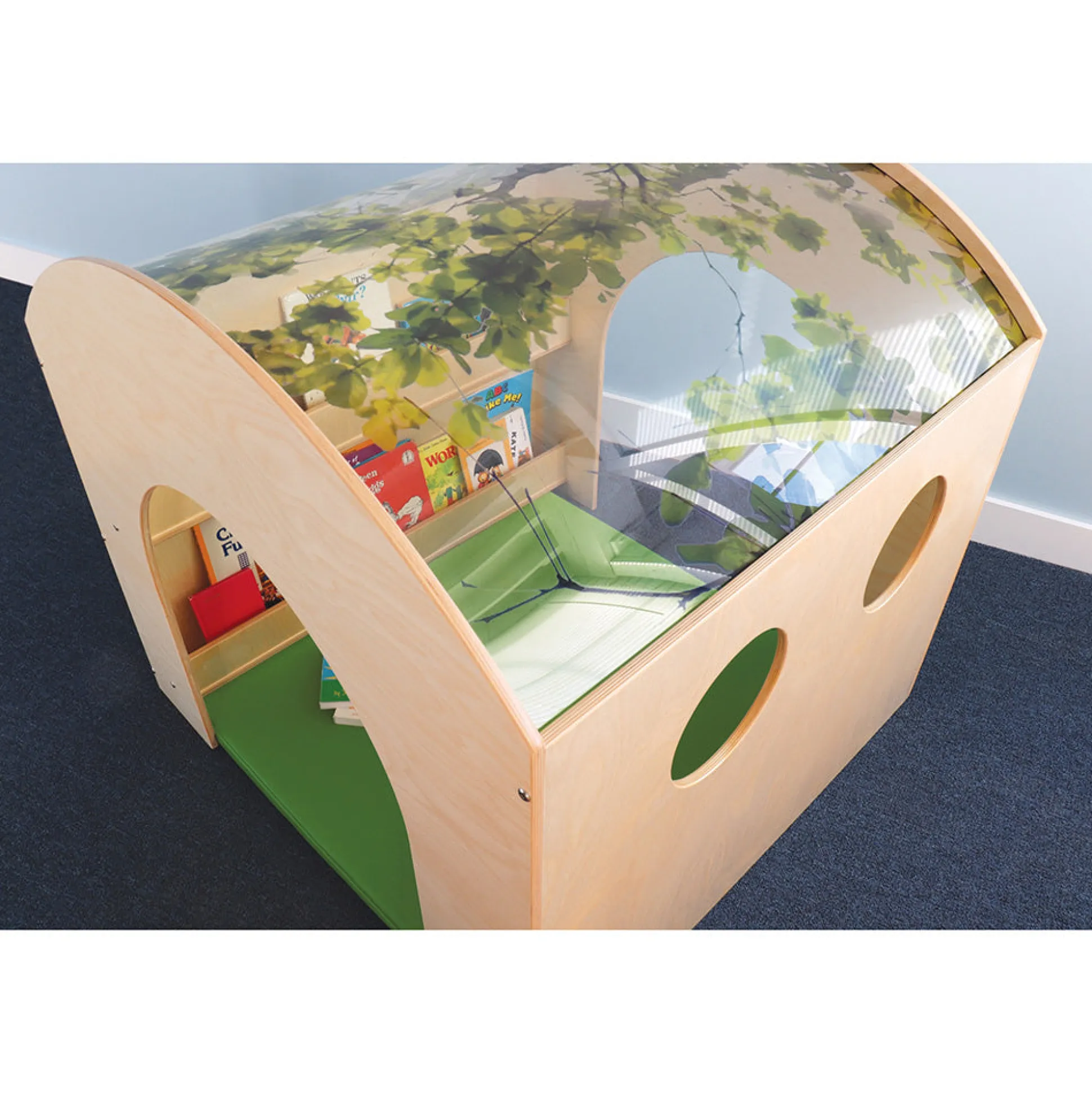 Nature View Reading Haven & Floor Mat Set | Classroom Play House with Built-In Book Shelves