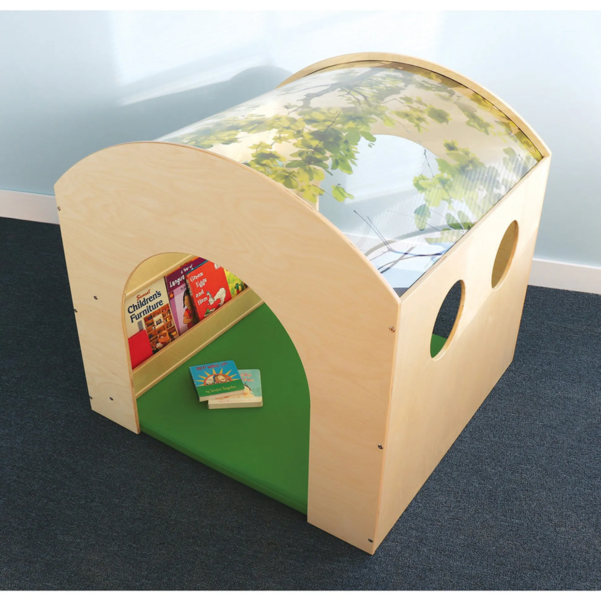 Nature View Reading Haven & Floor Mat Set | Classroom Play House with Built-In Book Shelves
