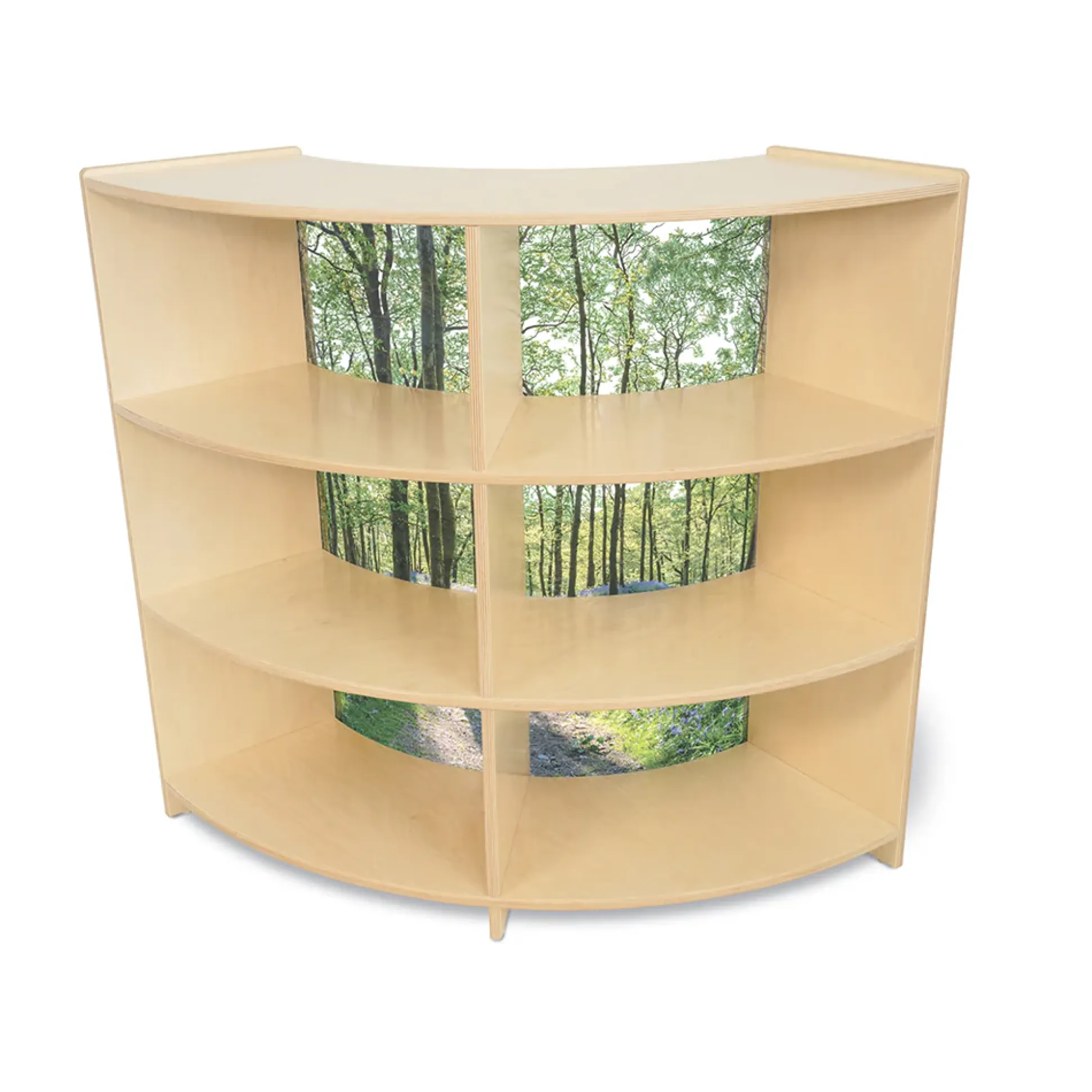 Nature View Serenity Curve-In Cabinet | 36" Classroom Storage with Acrylic Woodland Back Panel