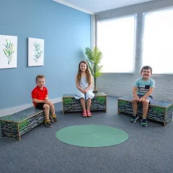 Nature View Stone Wall Bench | 10" High Nature-Themed Classroom Bench | Realistic Garden Stone Design