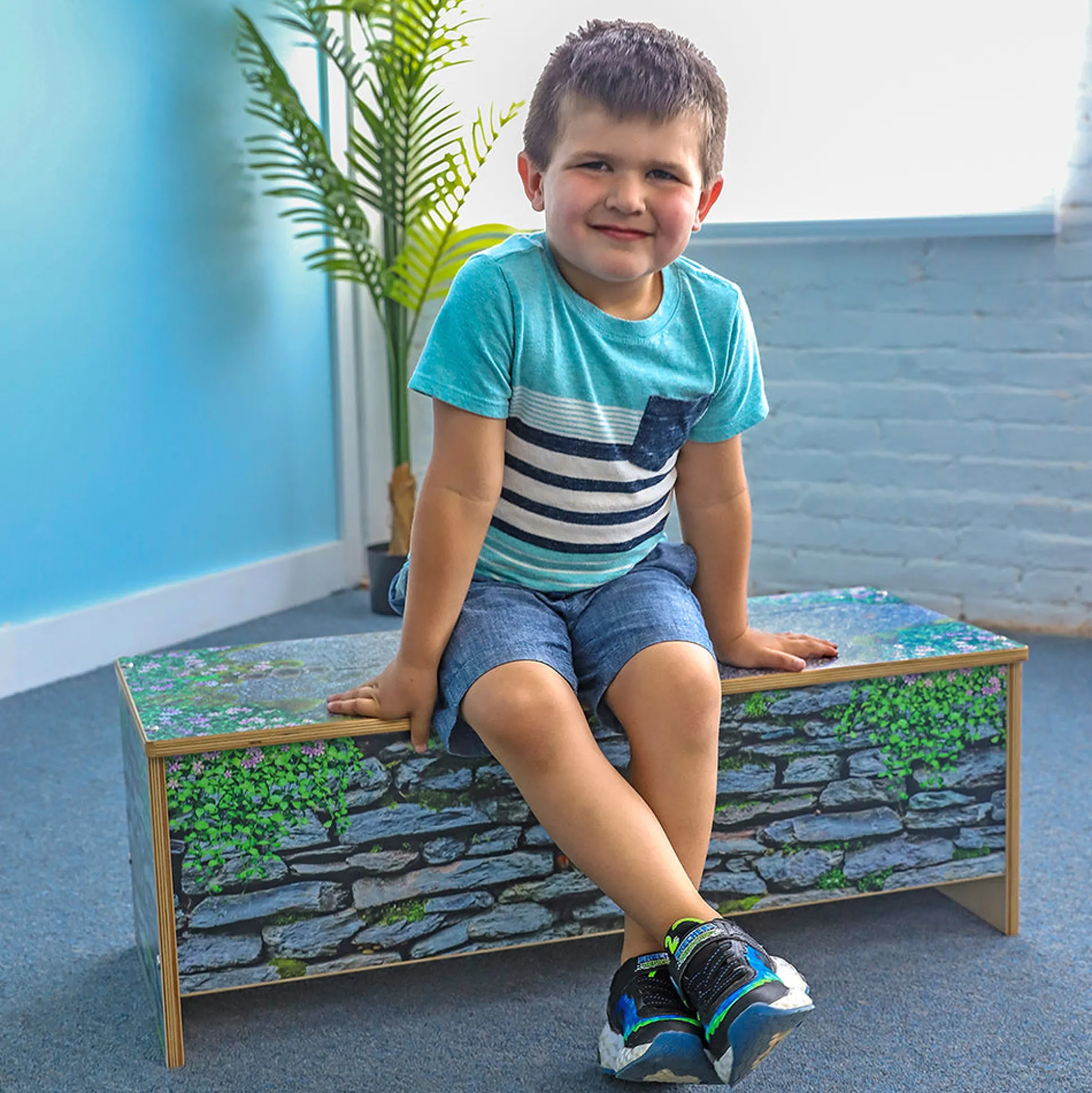 Nature View Stone Wall Bench | 12" High Garden-Inspired Classroom Seating