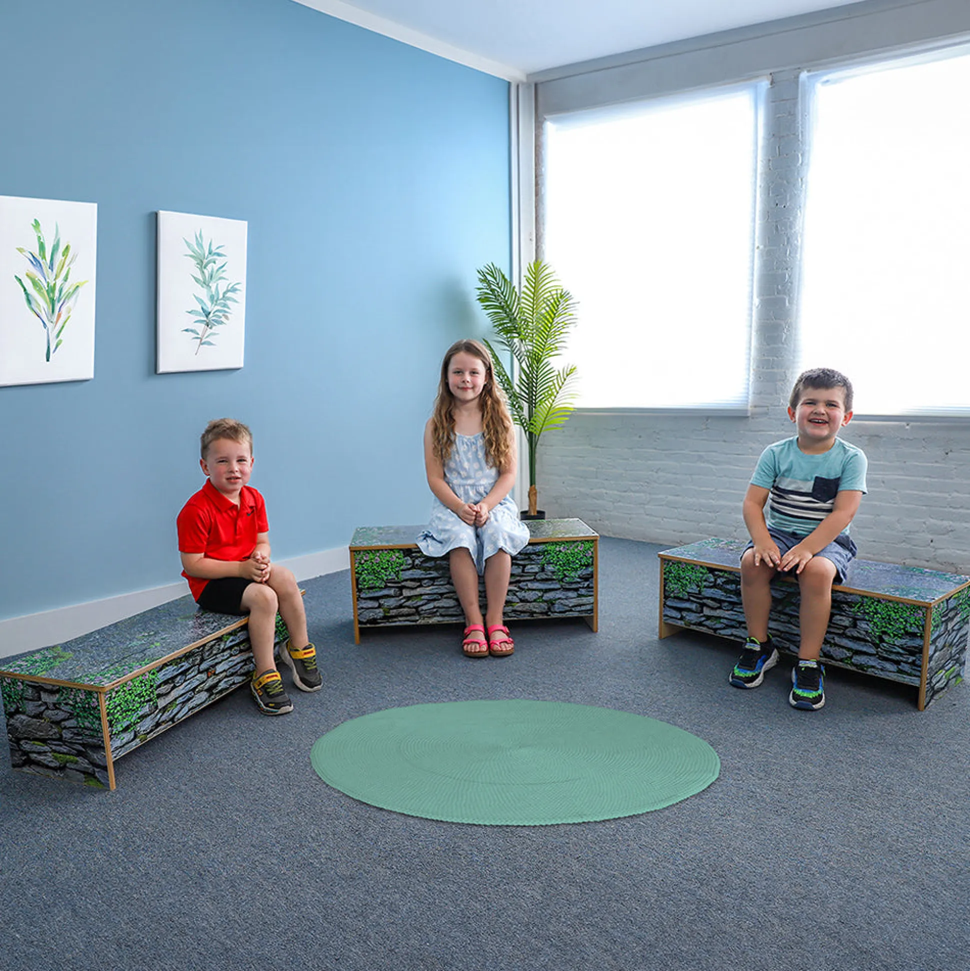 Nature View Stone Wall Bench | 12" High Garden-Inspired Classroom Seating