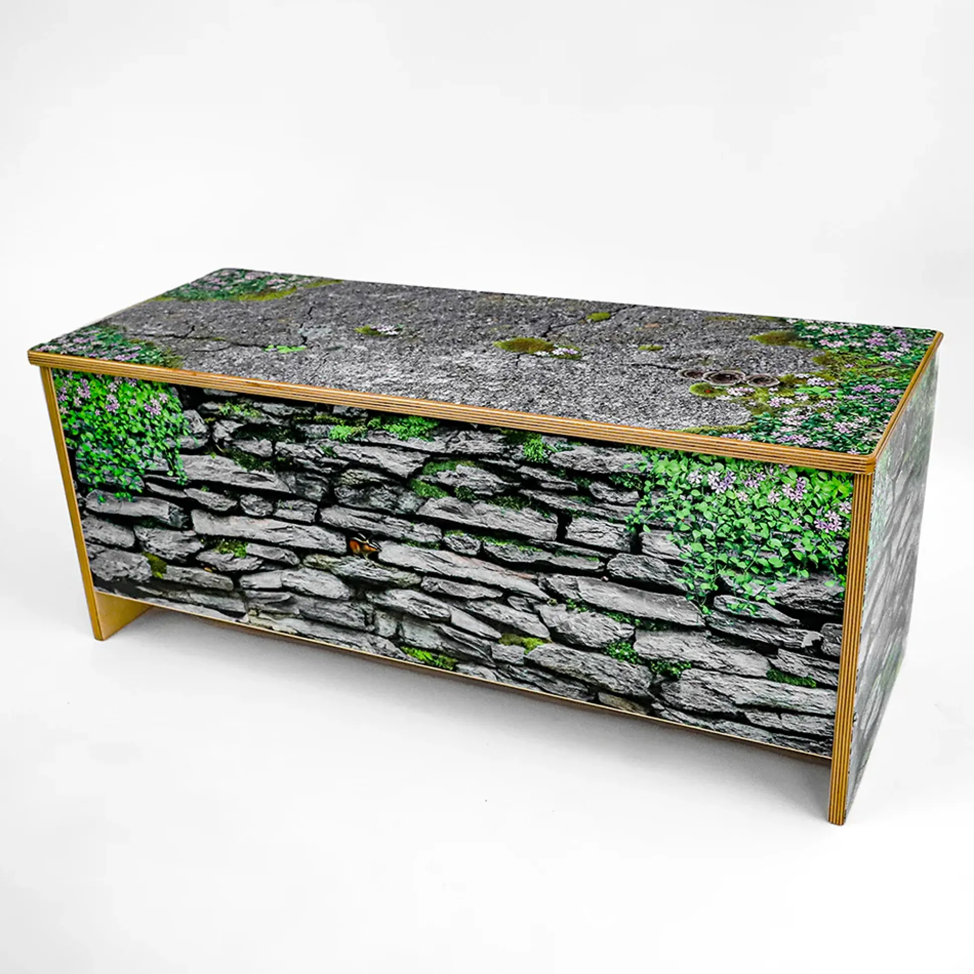 Nature View Stone Wall Bench | 14" High Biophilic Garden-Themed Classroom Seating