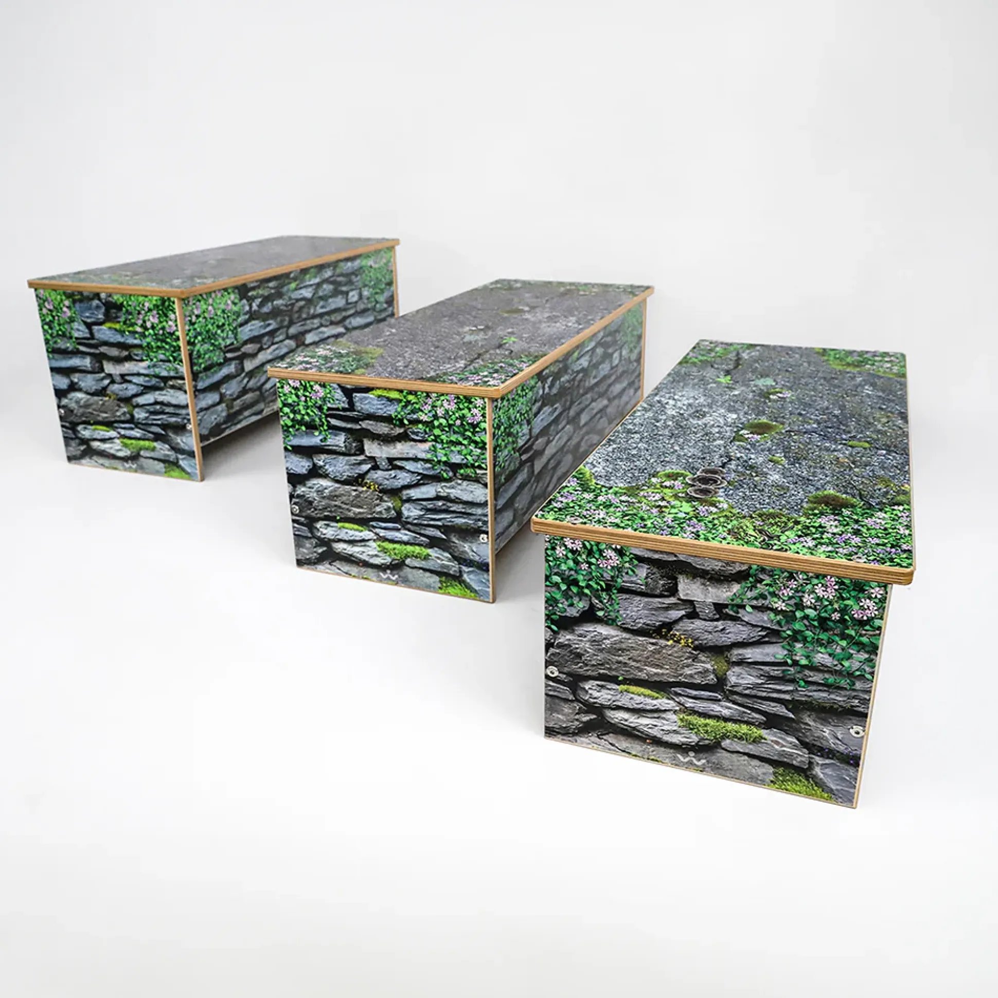 Nature View Stone Wall Bench | 14" High Biophilic Garden-Themed Classroom Seating
