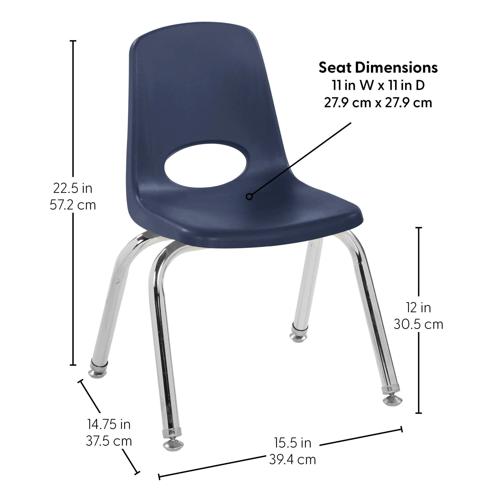 12" Navy Stack Chairs | Set of 2 | Durable Preschool Classroom Seating