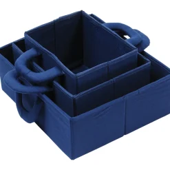 Nesting Blue Storage Bins | Set of 3 Foldable Organizers in Varying Sizes