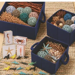 Nesting Blue Storage Bins | Set of 3 Foldable Organizers in Varying Sizes