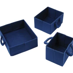 Nesting Blue Storage Bins | Set of 3 Foldable Organizers in Varying Sizes