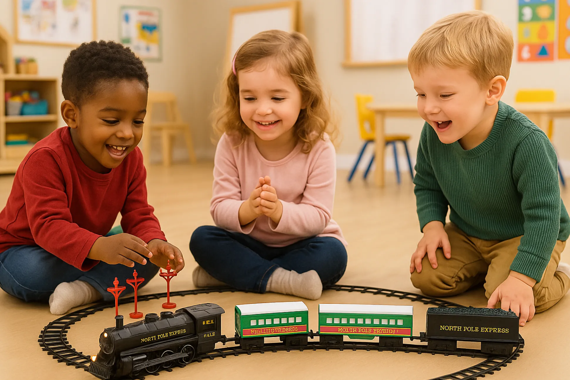North Pole Express Electric Train Set for Preschool STEM Play