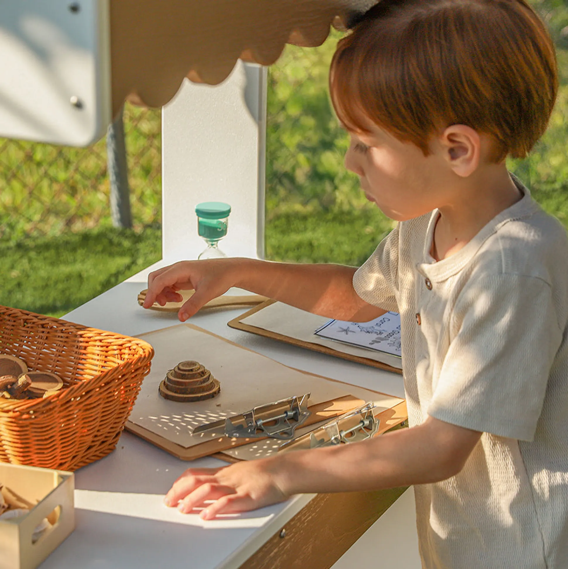 outdoorED™ Market Stand | Weather-Resistant Outdoor Pretend Play Stand with Awning & Storage Shelf
