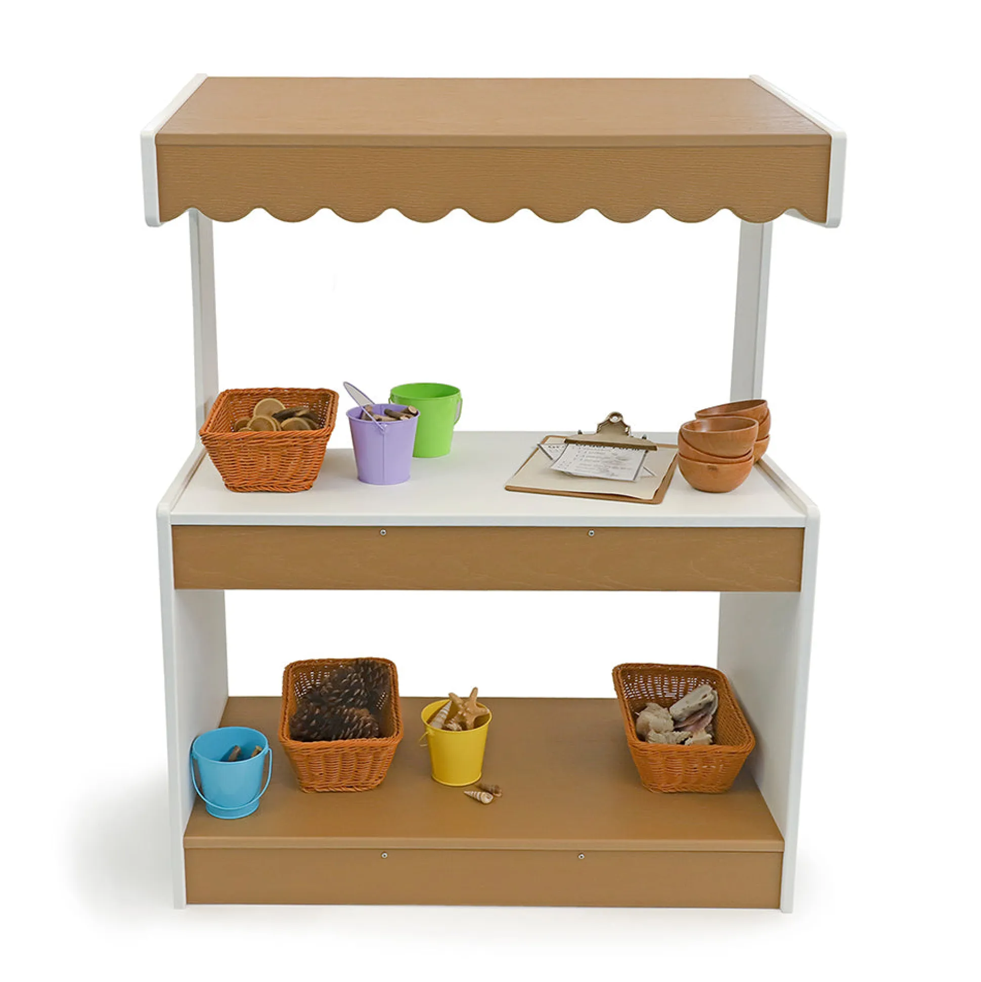 outdoorED™ Market Stand | Weather-Resistant Outdoor Pretend Play Stand with Awning & Storage Shelf