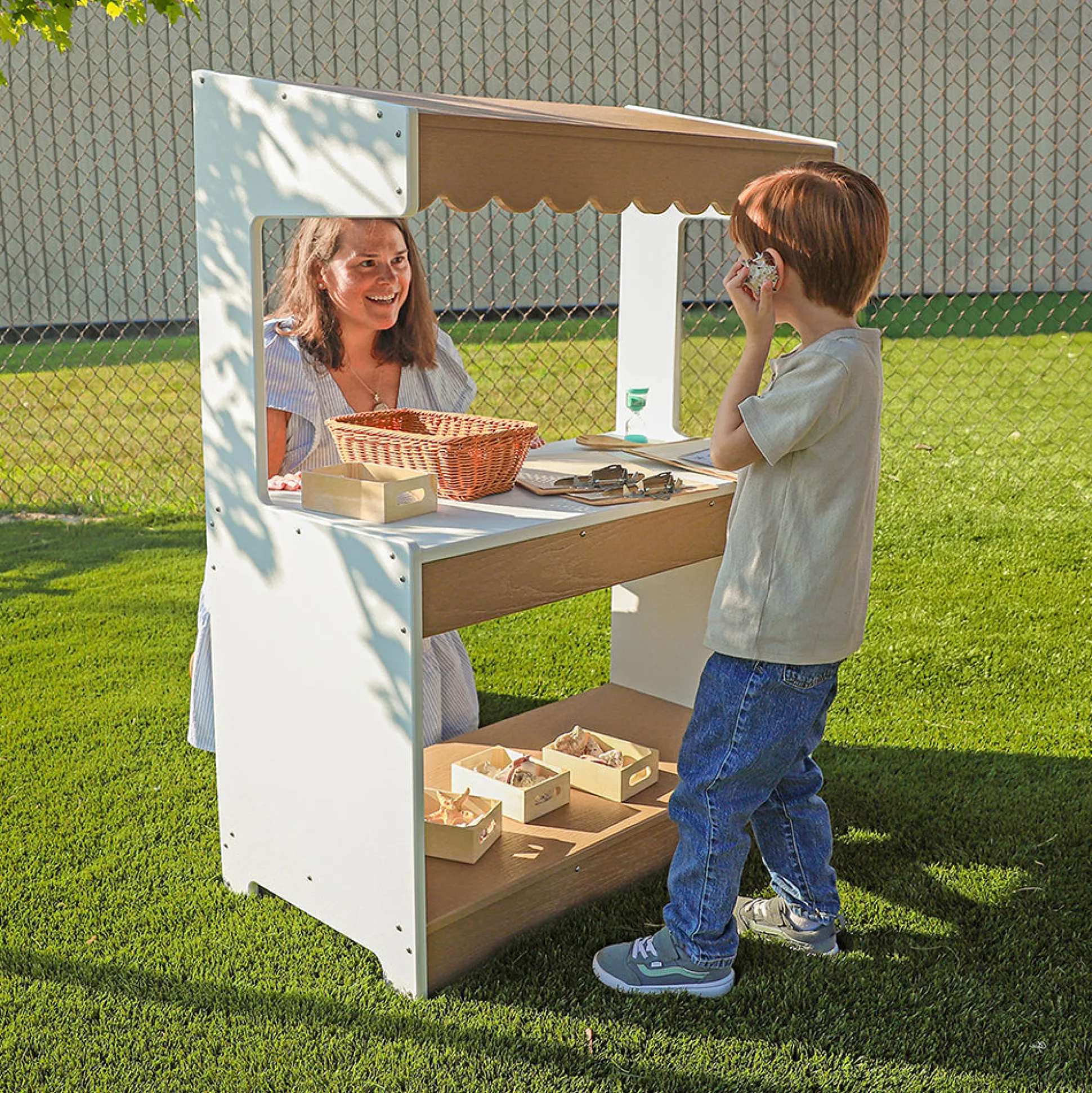 outdoorED™ Market Stand | Weather-Resistant Outdoor Pretend Play Stand with Awning & Storage Shelf