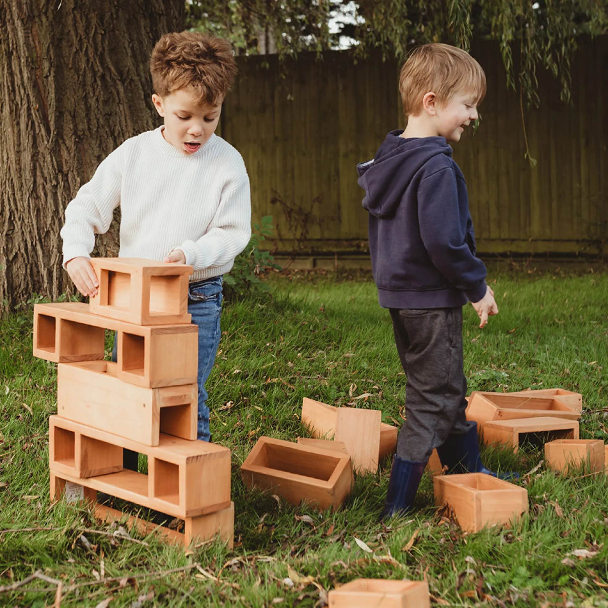 Outdoor Wooden Hollow Blocks | 24-Piece Eucalyptus Building Set