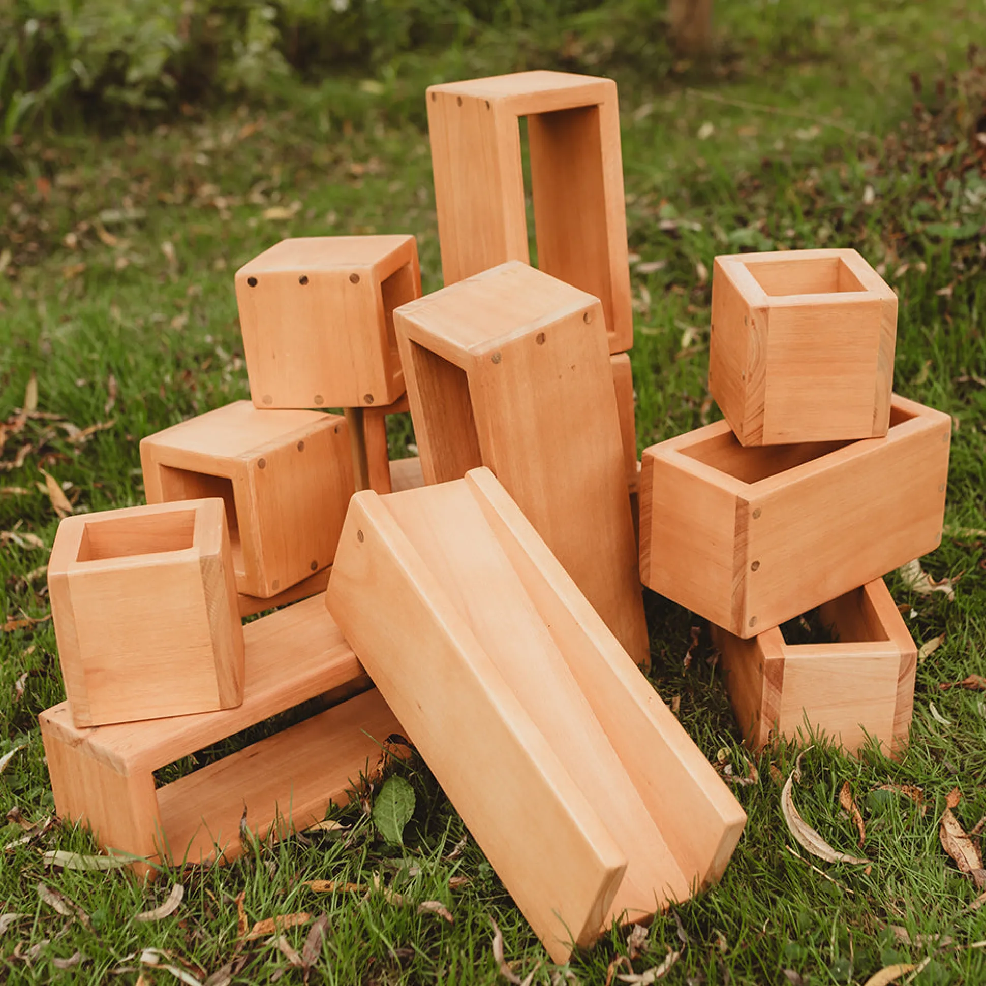 Outdoor Wooden Hollow Blocks | 24-Piece Eucalyptus Building Set