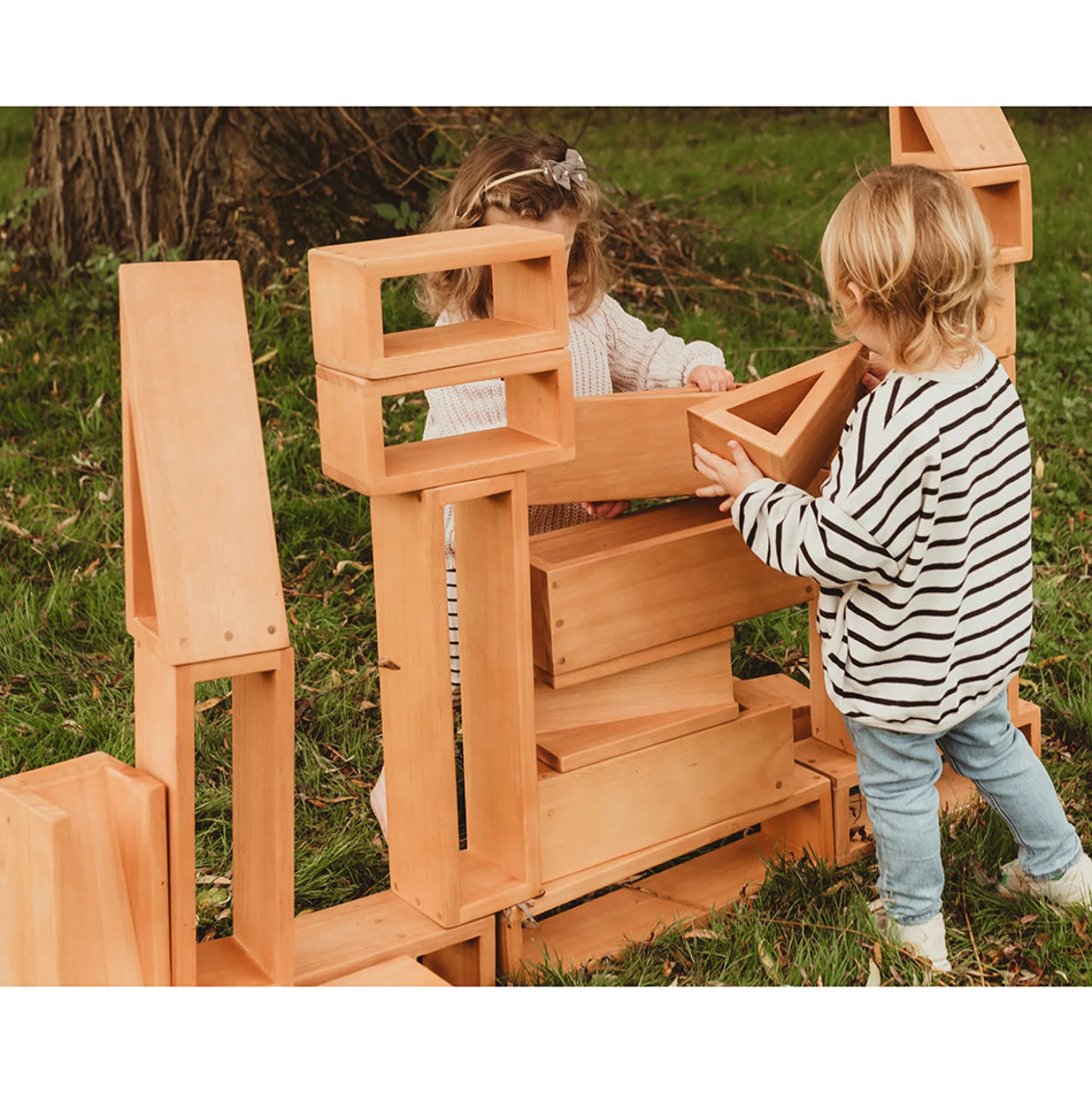 Outdoor Wooden Hollow Blocks | 24-Piece Eucalyptus Building Set