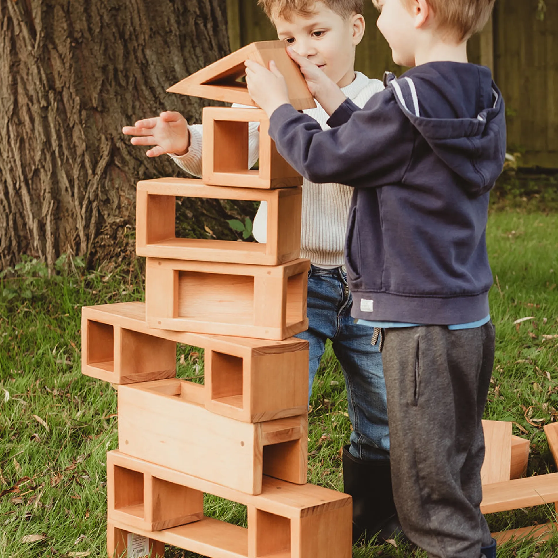 Outdoor Wooden Hollow Blocks | 24-Piece Eucalyptus Building Set