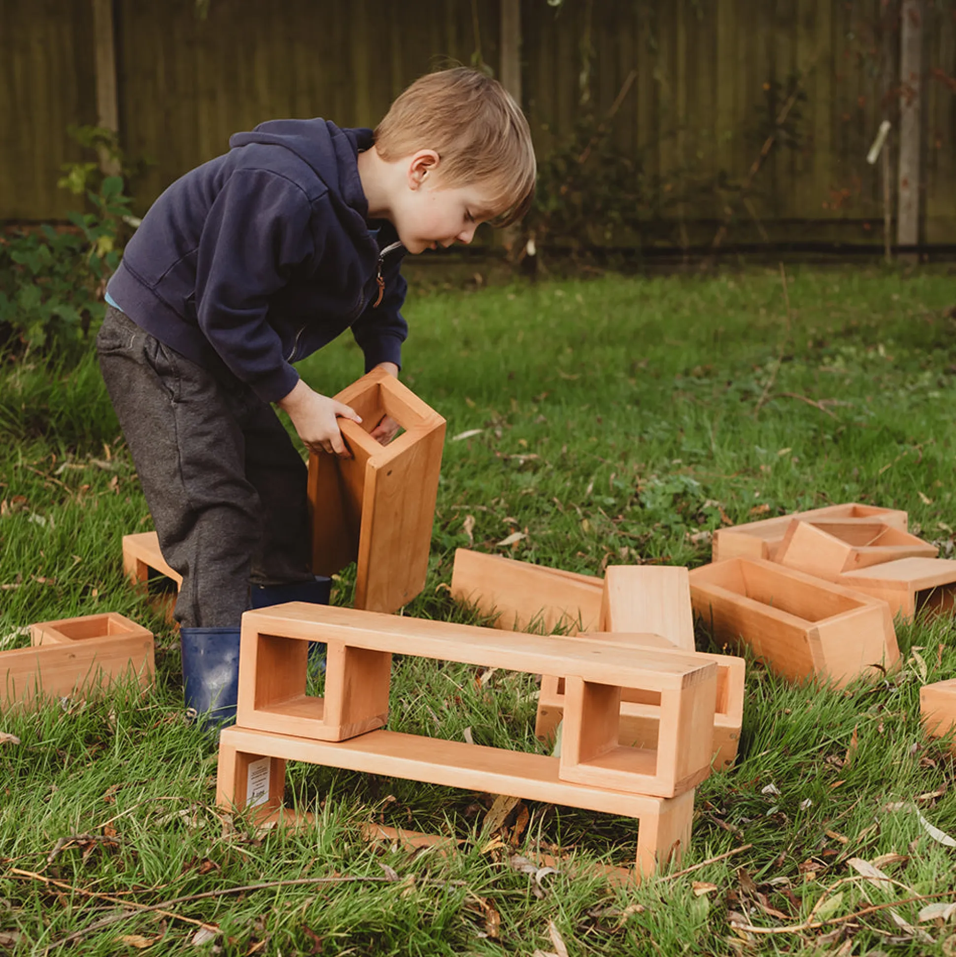 Outdoor Wooden Hollow Blocks | 24-Piece Eucalyptus Building Set