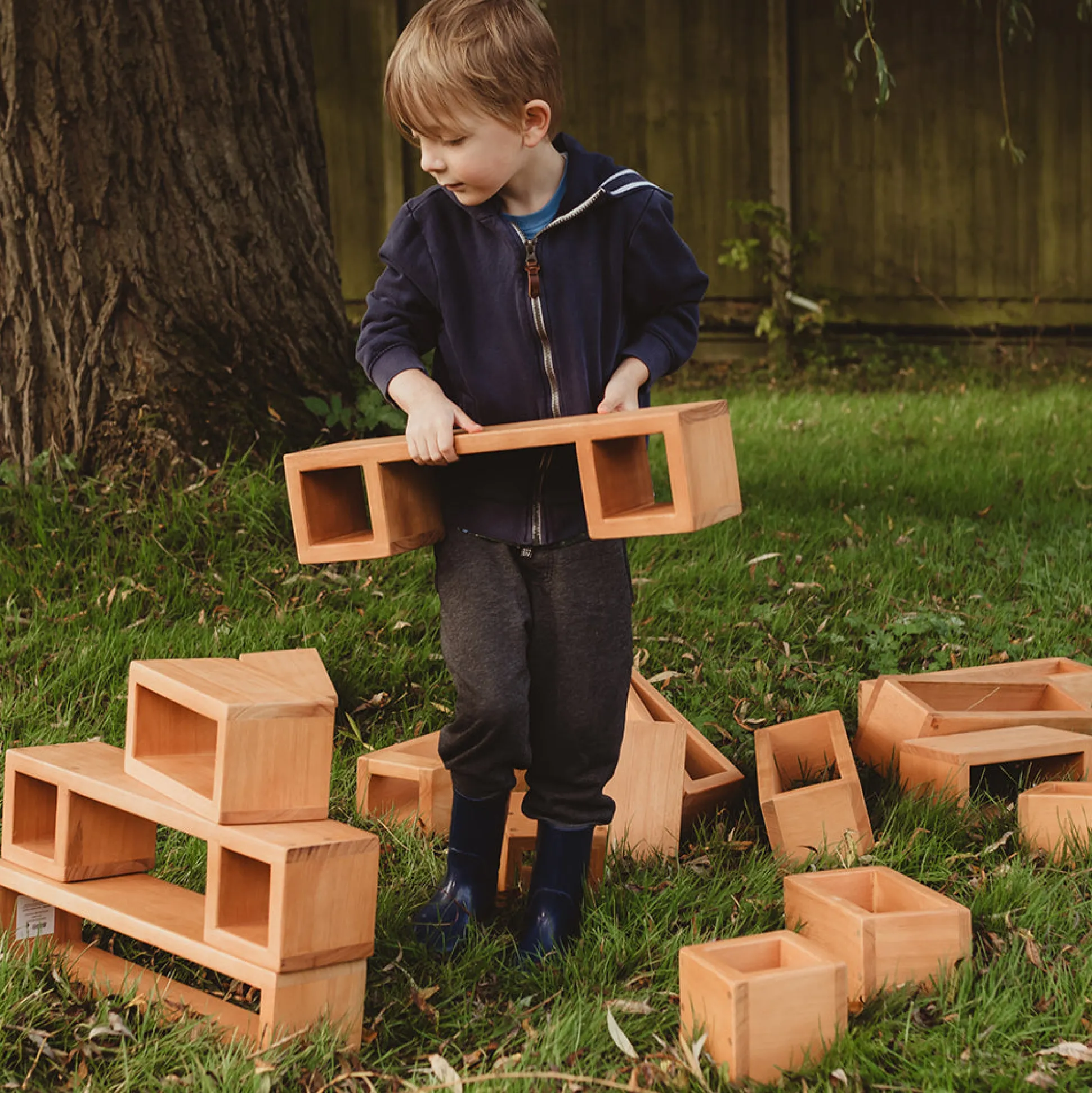 Outdoor Wooden Hollow Blocks | 24-Piece Eucalyptus Building Set