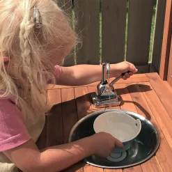 Outdoor Wooden Mud Kitchen with Double Sinks & Pumps | Eucalyptus Sensory Play Station