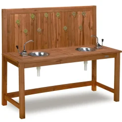 Outdoor Wooden Mud Kitchen with Double Sinks & Pumps | Eucalyptus Sensory Play Station
