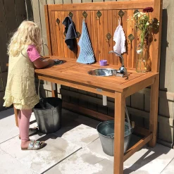 Outdoor Wooden Mud Kitchen with Double Sinks & Pumps | Eucalyptus Sensory Play Station