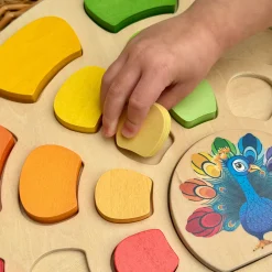 Pattern and Play Peacock Wooden Puzzle | Color Sorting, Patterning & Fine Motor Learning Toy