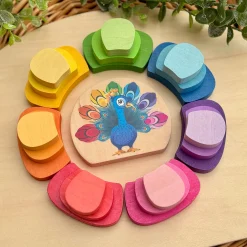 Pattern and Play Peacock Wooden Puzzle | Color Sorting, Patterning & Fine Motor Learning Toy