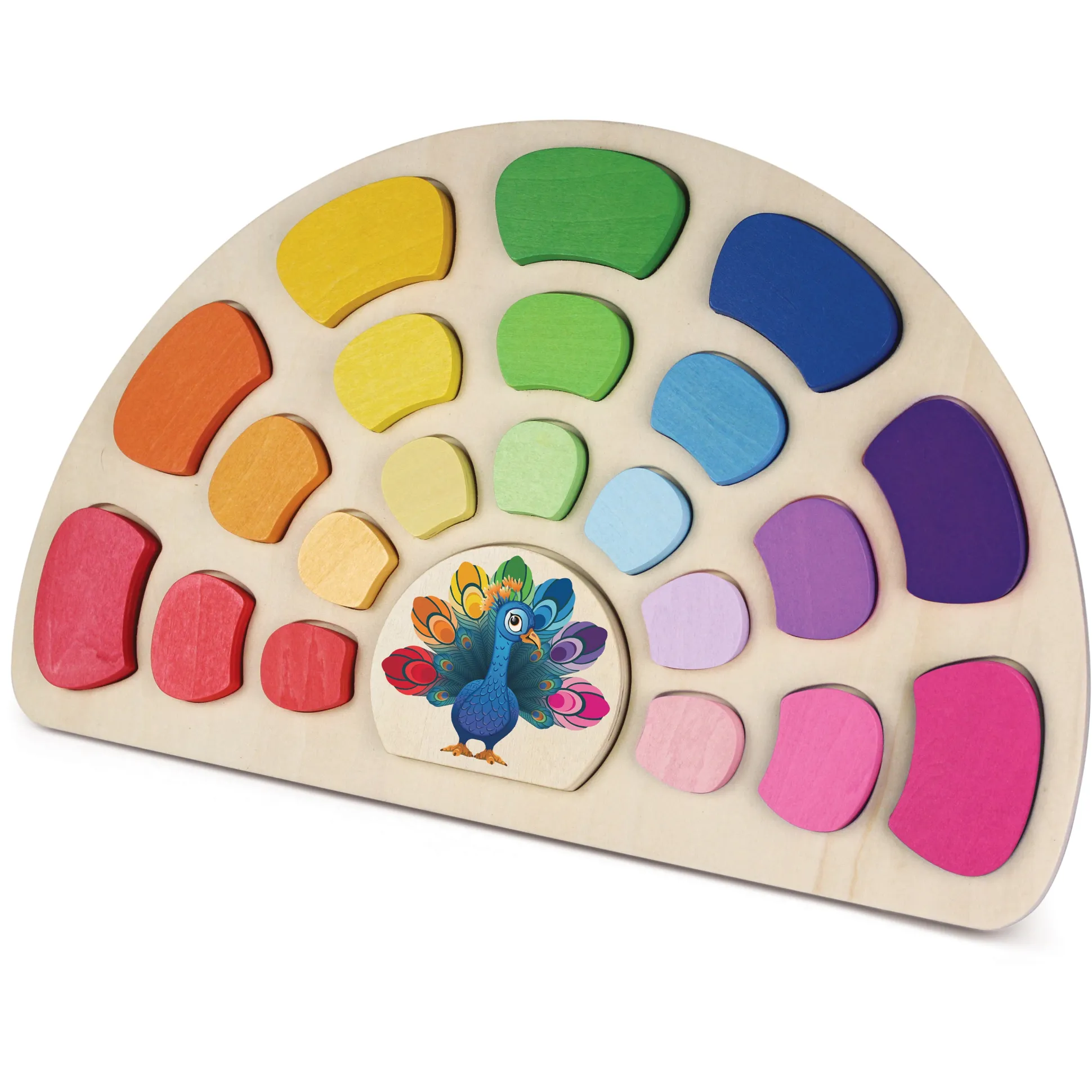 Pattern and Play Peacock Wooden Puzzle | Color Sorting, Patterning & Fine Motor Learning Toy