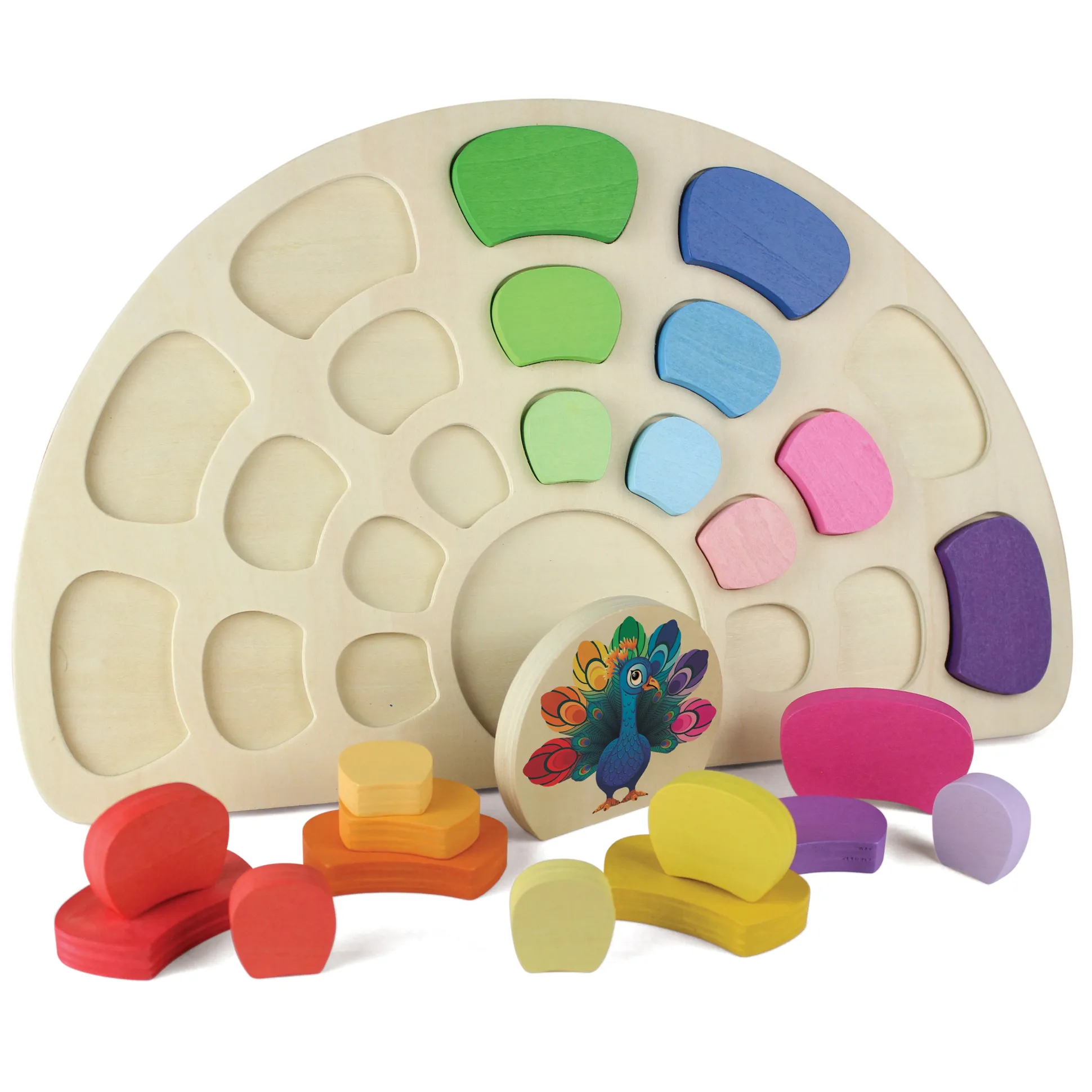 Pattern and Play Peacock Wooden Puzzle | Color Sorting, Patterning & Fine Motor Learning Toy