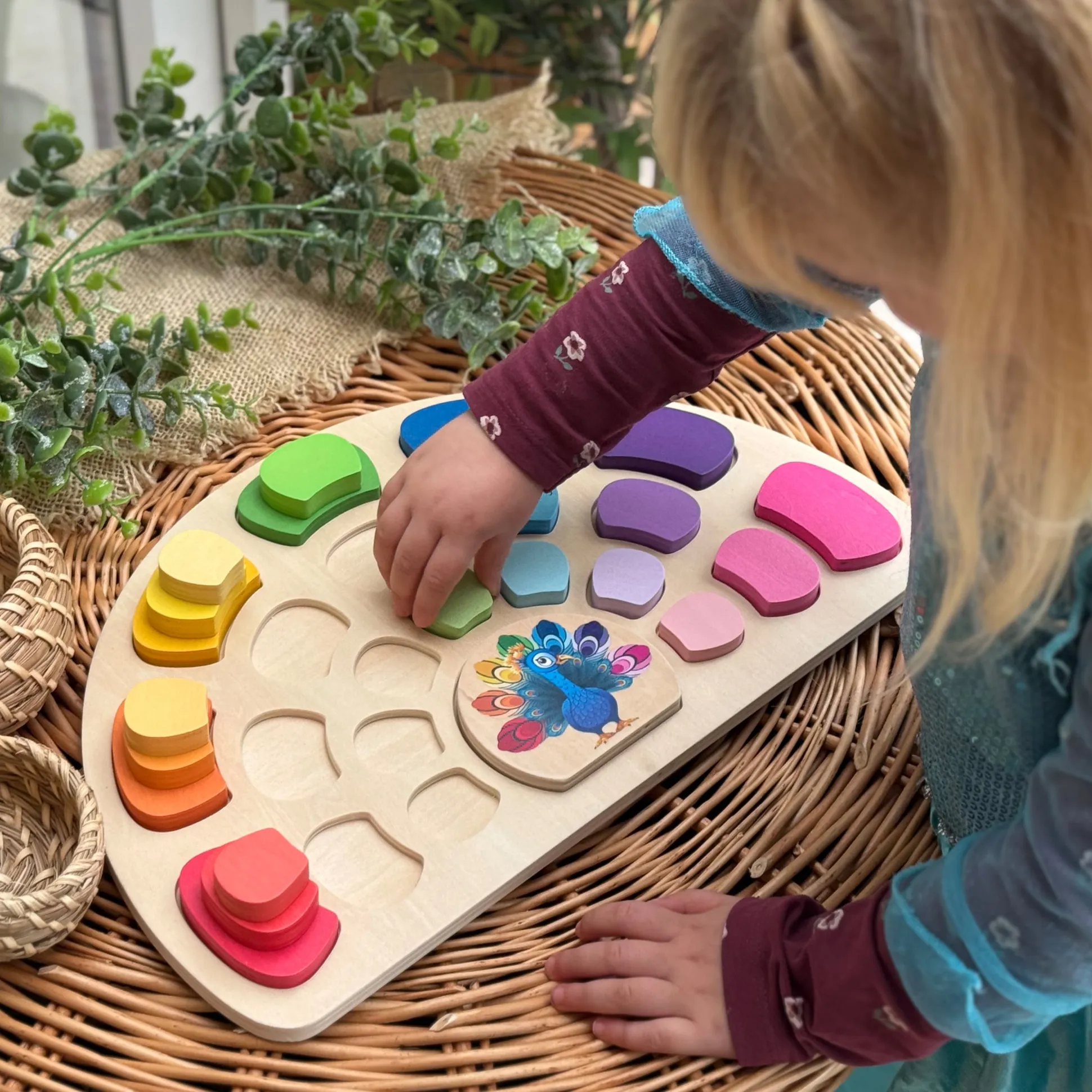 Pattern and Play Peacock Wooden Puzzle | Color Sorting, Patterning & Fine Motor Learning Toy