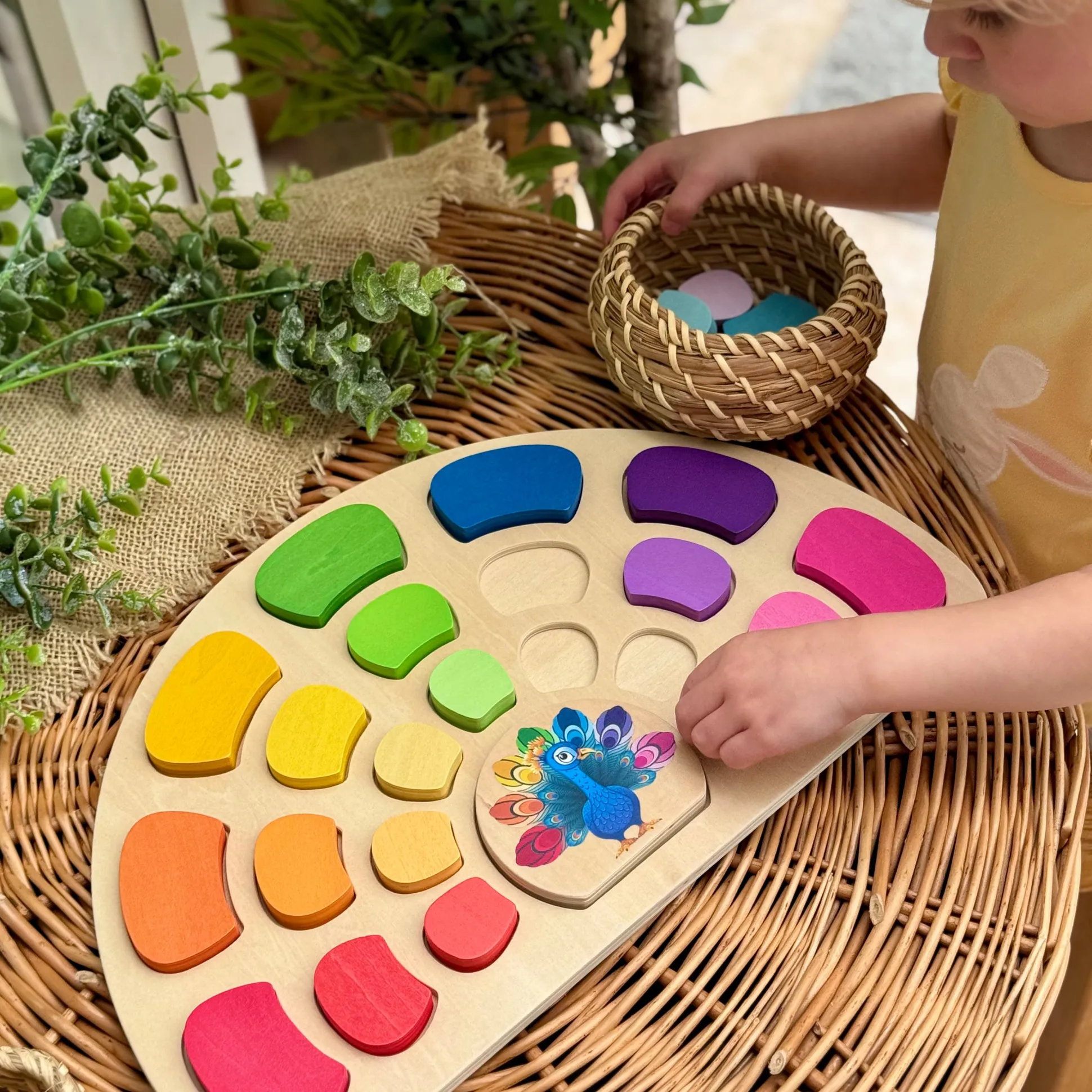 Pattern and Play Peacock Wooden Puzzle | Color Sorting, Patterning & Fine Motor Learning Toy
