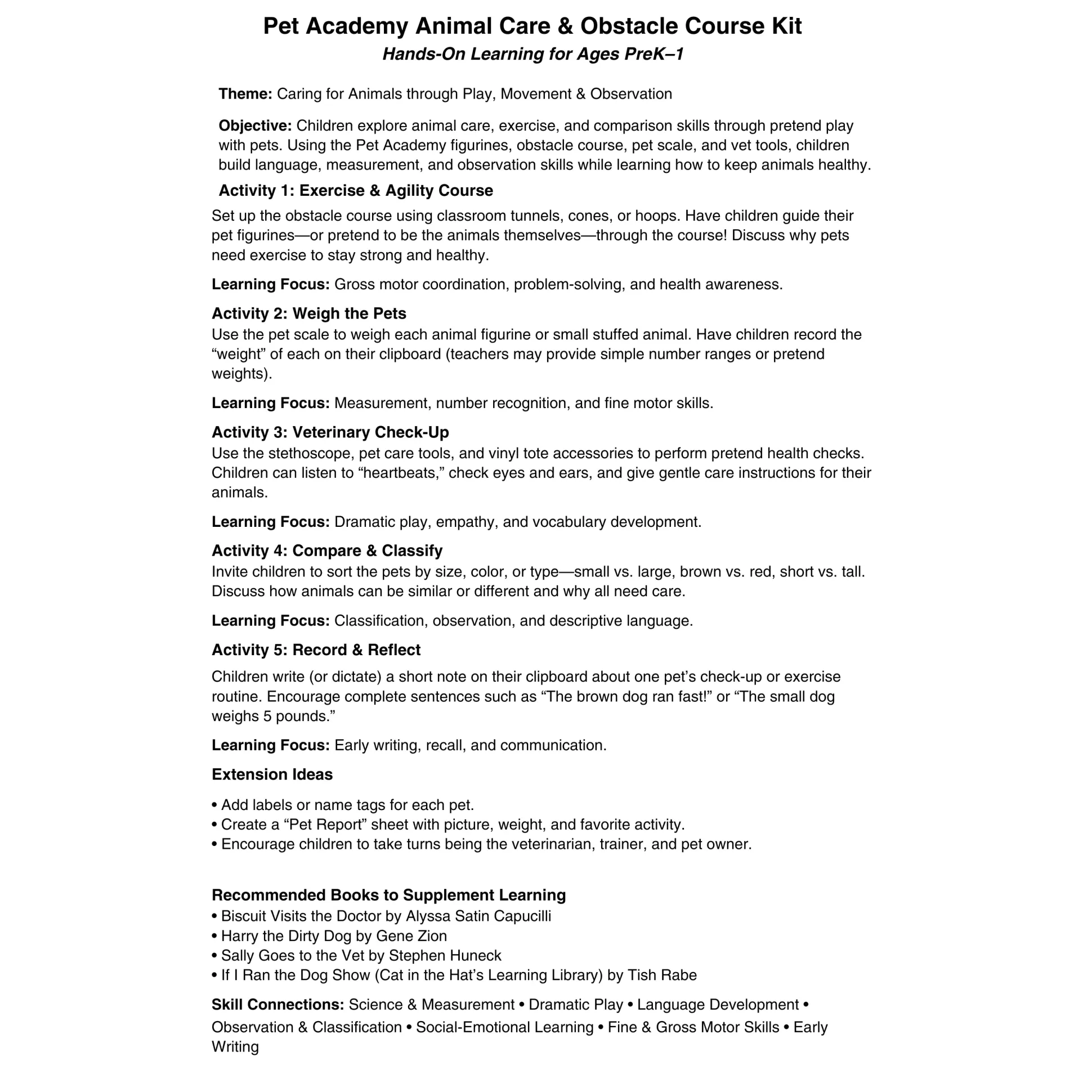 Pet Care Learning Kit | Role Play for Language, STEM & Social-Emotional Development