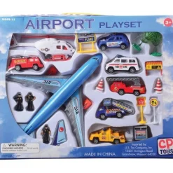 24-Piece Airport Playset with Vehicles, Helicopter, Airplane & Accessories
