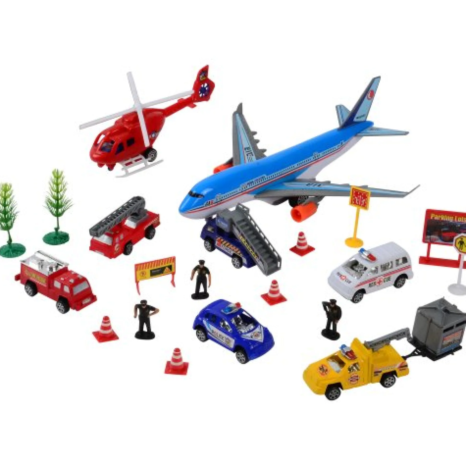 24-Piece Airport Playset with Vehicles, Helicopter, Airplane & Accessories