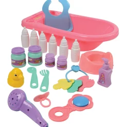 21-Piece Baby Doll Care Set | Bathtub, Bottles, Rattles, Food & More